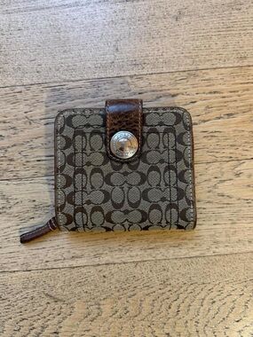 Coach Brown Signature Canvas Small Zip Wallet